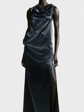 Long Satin Halter Cowl Dress. Sz S H&M Edition NWT